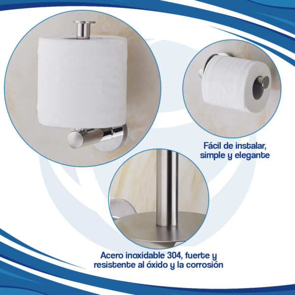 Porta Rollo Vertical Con Base 160x65 Mm Cromo Metálico Baño - Imagen 6