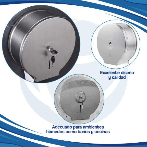 Dispenser Papel Higiénico Con Tapa Acero Inox Pared Baño - Imagen 7